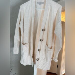 LOFT Off-White Textured Cardigan with Buttons